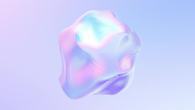 3D animation of Abstract smooth liquid shape. Holographic cloth ball with ripples waving on wind. 4k seamless loop 3D animation.