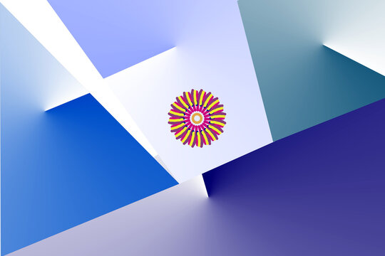 Colorful flower at the center of conically lit polygons