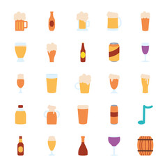 beer glasses and bottles icon set, flat style