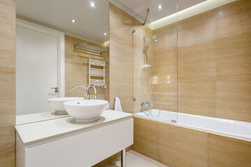 Naklejka na ściany i meble Elegant bathroom with ceiling lighting