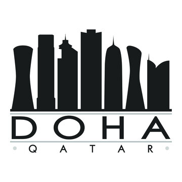Doha Skyline Silhouette Design City Vector Art Famous Buildings 