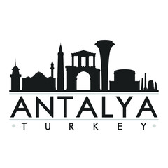 Fototapeta premium Antalya Turkey Skyline Silhouette Design City Vector Art Famous Buildings 