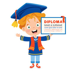 Cartoon Happy Kid In Graduation Costume