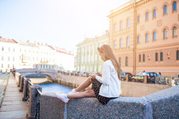Fototapeta premium Cute little girl in Saint Petersburg in Russia