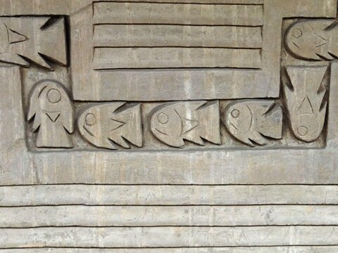 Friezes with depictions of fishes at ancient ruins of Chan Chan (Trujillo, Peru)
