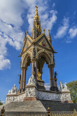 Fototapeta na wymiar Architectural fragments of Prince Albert Memorial - Iconic, Gothic Memorial to Prince Albert (1876) in London, England, UK.