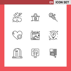 Modern Set of 9 Outlines Pictograph of like, switch, saw, off, blade - obrazy, fototapety, plakaty