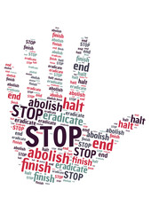 Illustration of a word cloud representing stop