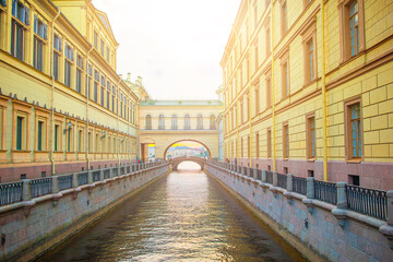 Fototapeta na wymiar Ancient streets and embankment with the Neva River in the city of Saint Petersburg