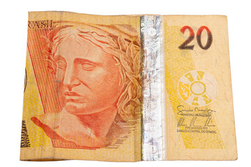 BRAZILIAN MONEY PHOTOGRAPHED ON A WHITE BACKGROUND