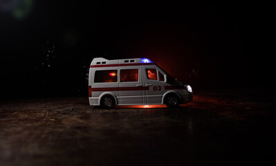 ambulance car on blured background. Ambulance auto paramedic emergency. © zef art