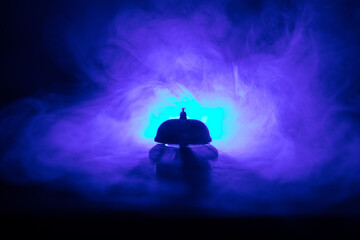 Hotel reception bell, service bell on the table, selective focus