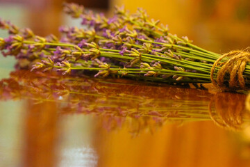Bouquet of lavender on a wooden table