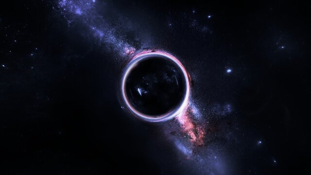 Black hole realistic illustration. 8k resolution space wallpaper.