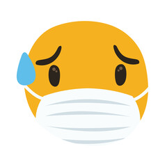 emoji wearing medical mask sweating hand draw style