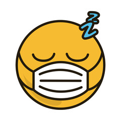 sleeping emoticon with medical mask coronavirus covid-19 pandemic, flat cartoon style