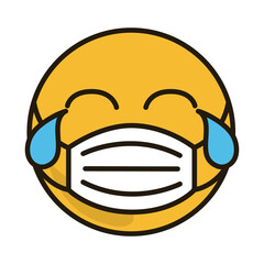 emoticon with medical mask coronavirus covid-19 pandemic, flat cartoon style