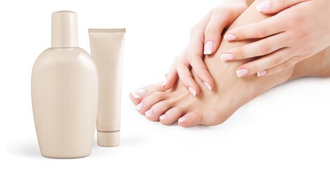 Perfect hands touching female feet