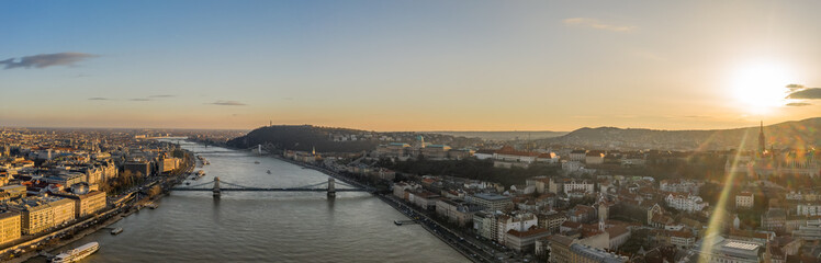 Fototapeta na wymiar Panoramic aerial drone view of Danube River Buda Castle on hill