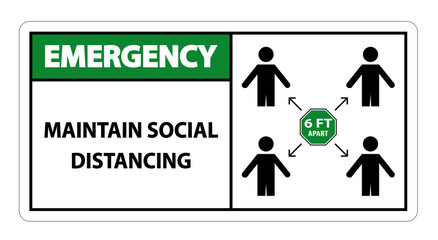 Emergency Maintain social distancing, stay 6ft apart sign,coronavirus COVID-19 Sign Isolate On White Background,Vector Illustration EPS.10