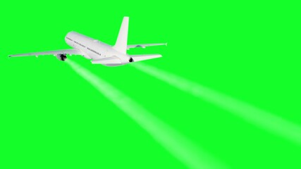 Passenger flying Plane animation. A condensation trail of an airplane. Green screen 4k footage.