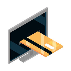 isometric money cash currency computer digital transaction isolated on white background flat icon