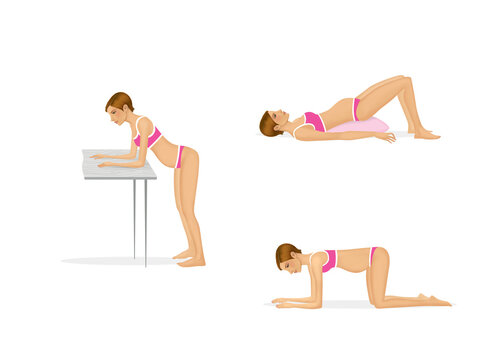 Pregnant lady.  Recommended postures for sex. Illustration isolated on a white background.