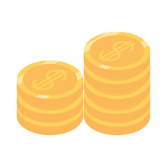isometric money cash currency stack of coins isolated on white background flat icon