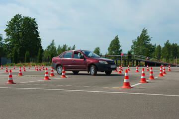  Learning to drive a car. Driving school.