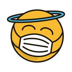 emoticon holy with medical mask coronavirus covid-19 pandemic, flat cartoon style