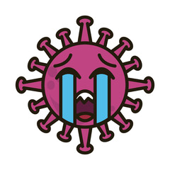 virus emoticon, covid-19 emoji character infection, face sad flat cartoon style