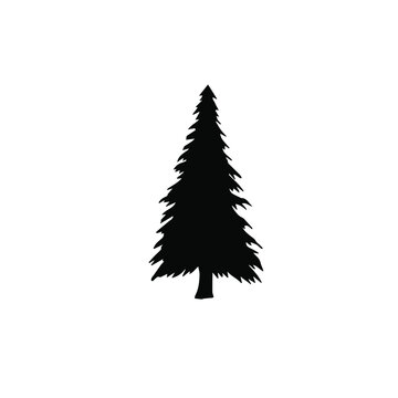 Vector hand drawn doodle sketch spruce tree silhouette isolated on white background