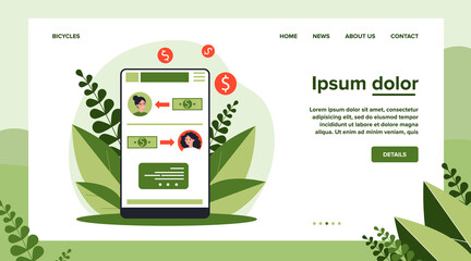 Salary payment online app. Application interface, money, employee, freelancers flat vector illustration. Finance, transaction concept for banner, website design or landing web page