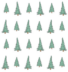 Vector seamless pattern of green hand drawn doodle sketch spruce tree isolated on white background