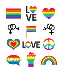 Vector set bundle of flat cartoon lgbt rainbow flag symbol icon isolated on white background