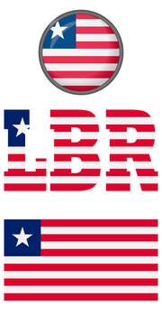 Icons of the flag of Liberia in the background. Vector image: flag, button, and abbreviation. You can use it to create a website, print brochures, booklets, flyers, and travel guides.