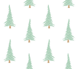 Vector seamless pattern of mint hand drawn doodle sketch spruce tree isolated on white background