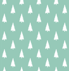Obraz premium Vector seamless pattern of white hand drawn doodle sketch spruce tree silhouette isolated on green background