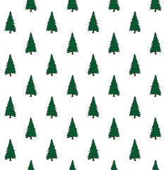 Obraz premium Vector seamless pattern of green colored hand drawn doodle sketch spruce tree isolated on white background