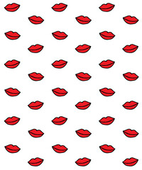 Vector seamless pattern of red hand drawn doodle sketch woman lips isolated on white background