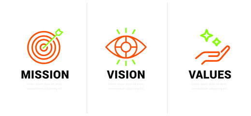 Mission. Vision. Values. Web page template. Modern flat design concept. Vector Illustration. EPS 10.