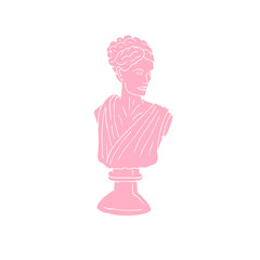 Vector pink hand drawn doodle sketch antique woman bust statue isolated on white background