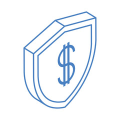 isometric money cash currency saving protection investment isolated on white background linear blue icon