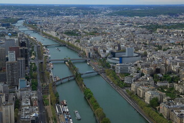 A panoramic view of Paris from the top of the Eiffel Tower.