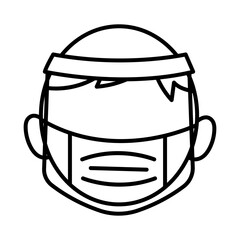 man wearign medical mask and shield accessory line style icon