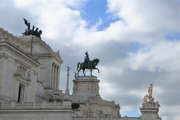 Fototapeta premium Statue of Vittorio Emanuele II, Italy. In the city of Rome; Side view of the statue located on the front facade of the Altar of the Fatherland.