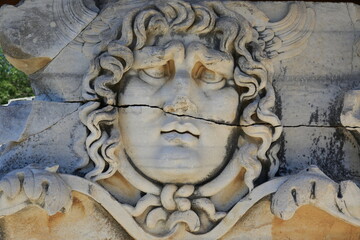The ancient city of Didyma, Turkey - BC The marble relief of the Monster Medusa in the Temple of Apollo, made between 2-5 centuries.