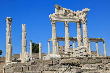 Pergamon, Acropolis-Turkey. The ruins of the temple of Traian temple. It was built during the Roman Emperor Traian period (98-161 AD).