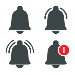 Message bell icon. Doorbell icons for apps like youtube, alert ringing or subscriber alarm symbol, channel messaging reminders bells. Vector illustration. EPS 10.