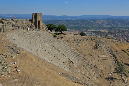 Pergamon, the Acropolis - the steepest ancient theater of the world. It was used for council meetings in the Roman period. Izmir, Turkey